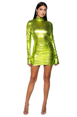 IT GIRL METALLIC MINI DRESS IN GREEN