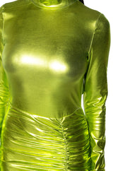 IT GIRL METALLIC MINI DRESS IN GREEN