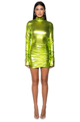 IT GIRL METALLIC MINI DRESS IN GREEN