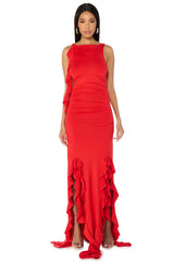 ITS A PARTY RUFFLED MAXI DRESS IN RED