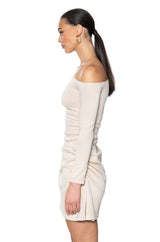 ITS GIVING OFF THE SHOULDER MINI DRESS