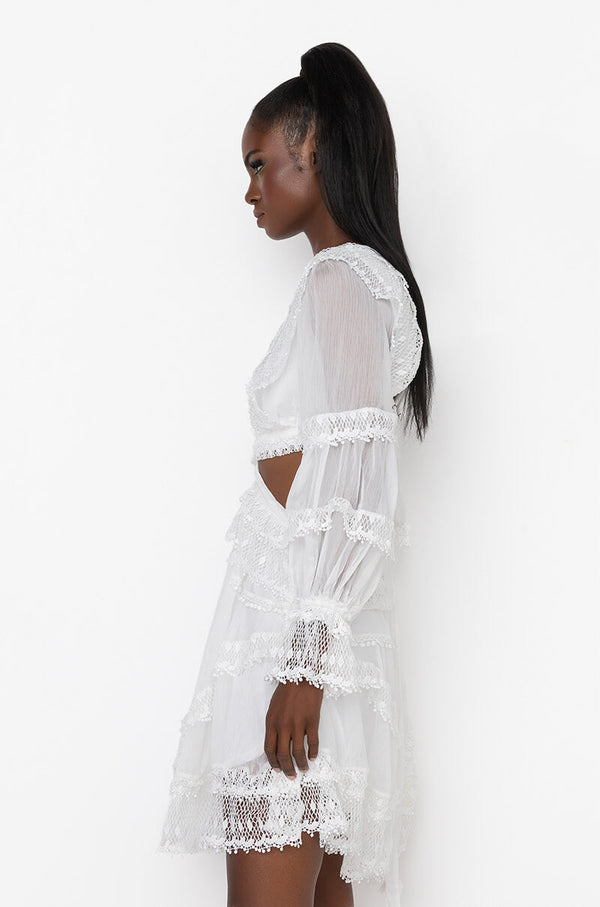IT'S THE ONE LACE MIX BACK LACE MINI DRESS