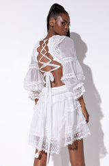 IT'S THE ONE LACE MIX BACK LACE MINI DRESS