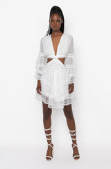 IT'S THE ONE LACE MIX BACK LACE MINI DRESS