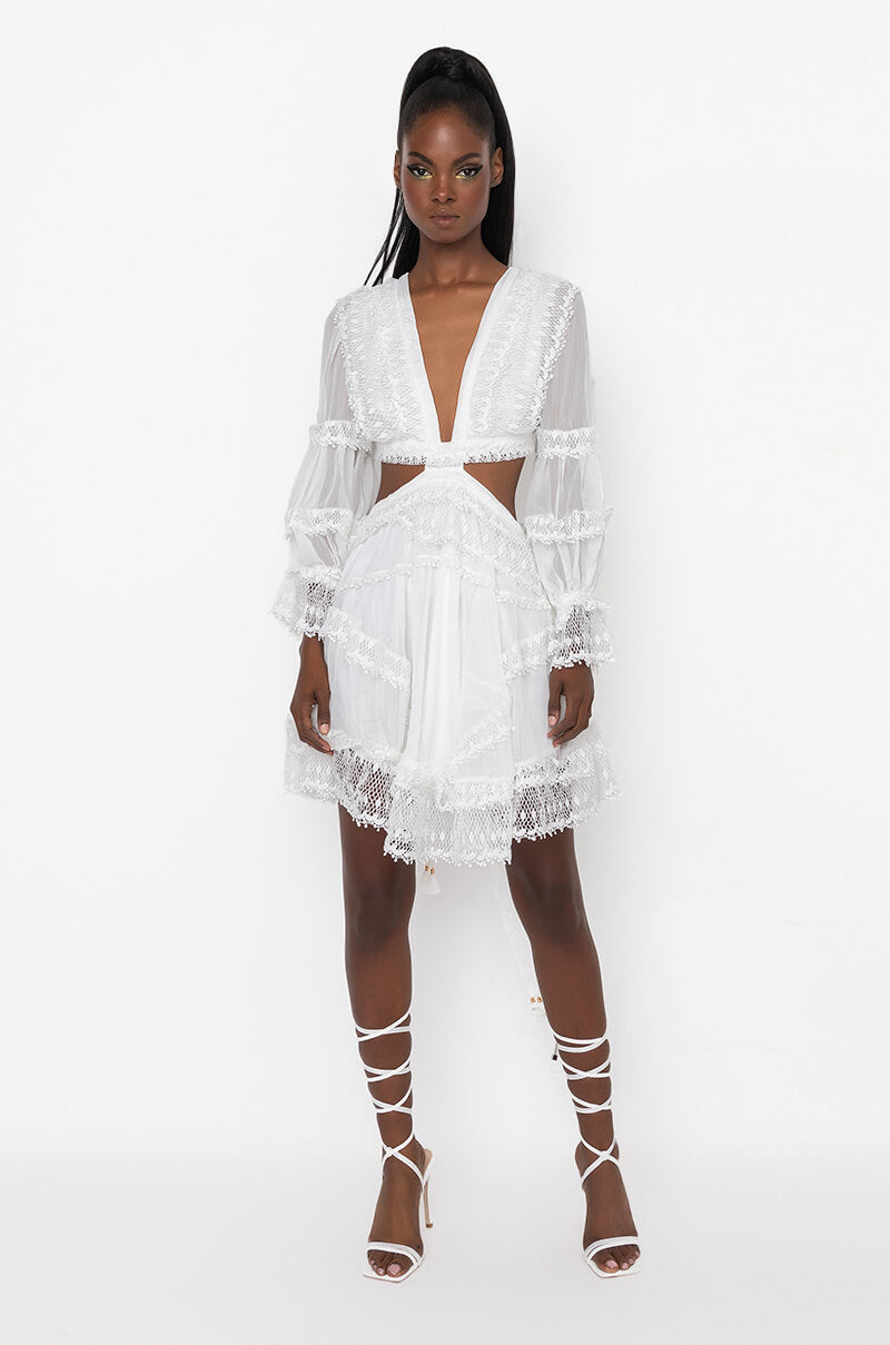 IT'S THE ONE LACE MIX BACK LACE MINI DRESS