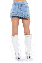 ITS THE REMIX ASYMMETRICAL DENIM MINI SKORT
