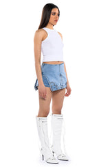 ITS THE REMIX ASYMMETRICAL DENIM MINI SKORT
