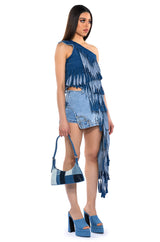 ITS THE REMIX ASYMMETRICAL DENIM MINI SKORT