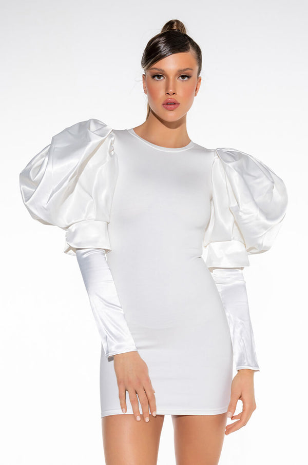 IT'S THE SLEEVES FOR ME BANDAGE MINI DRESS