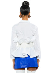 IVY BELTED DETAIL PEPLUM BLOUSE