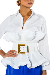 IVY BELTED DETAIL PEPLUM BLOUSE