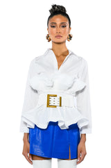 IVY BELTED DETAIL PEPLUM BLOUSE