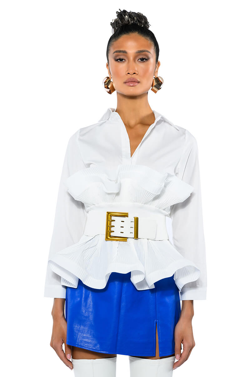 IVY BELTED DETAIL PEPLUM BLOUSE