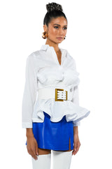 IVY BELTED DETAIL PEPLUM BLOUSE