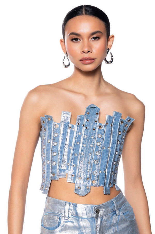 IVY METALLIC DENIM PATCHWORK CORSET