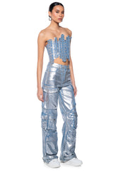 IVY METALLIC DENIM PATCHWORK CORSET