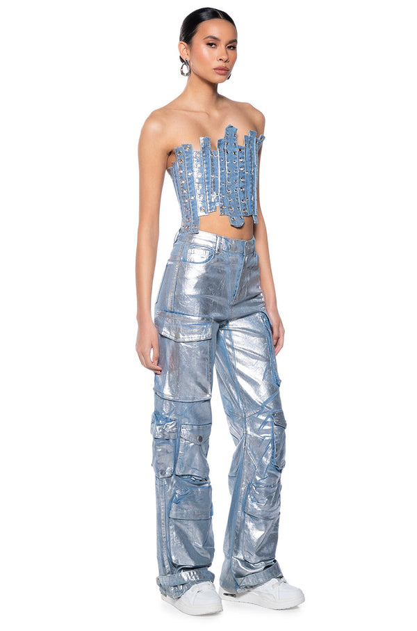 IVY METALLIC DENIM PATCHWORK CORSET