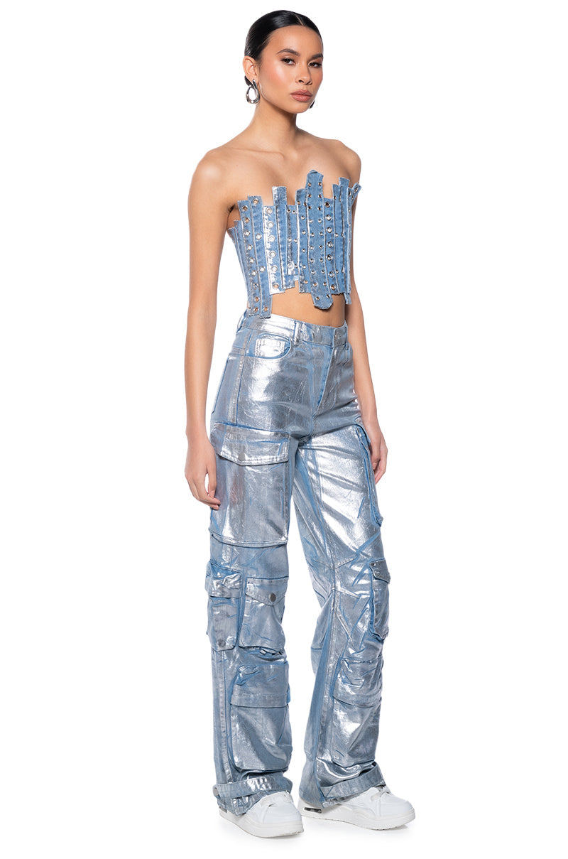 IVY METALLIC DENIM PATCHWORK CORSET
