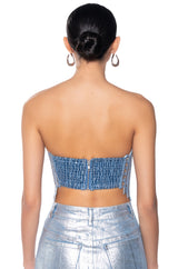 IVY METALLIC DENIM PATCHWORK CORSET