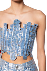 IVY METALLIC DENIM PATCHWORK CORSET