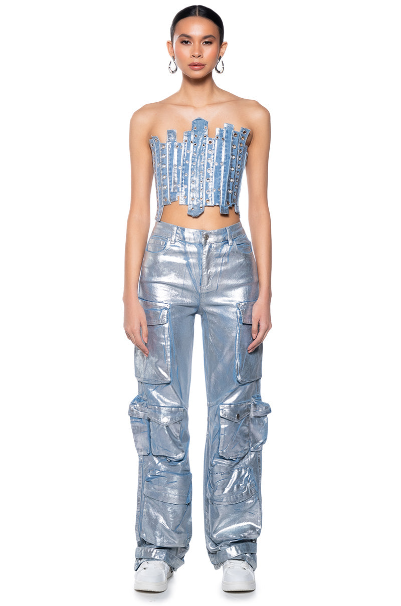 IVY METALLIC DENIM PATCHWORK CORSET