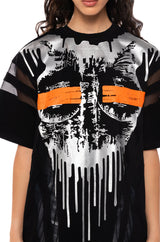 MESH DETAIL GRAPHIC T SHIRT