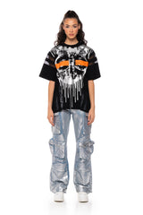 MESH DETAIL GRAPHIC T SHIRT