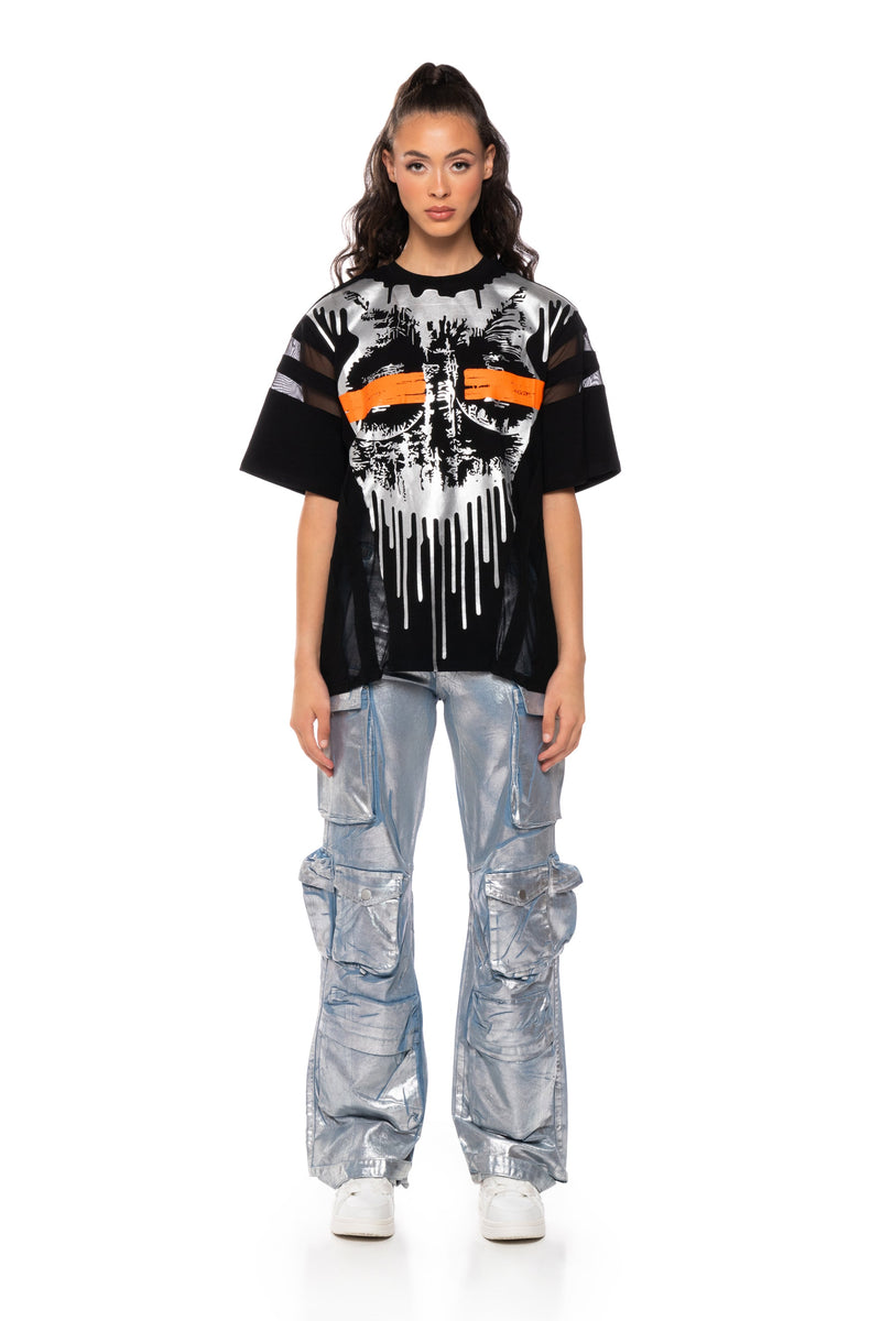 MESH DETAIL GRAPHIC T SHIRT