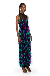 JAZZED UP FEATHER MAXI DRESS