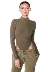 JOJO MINERAL WASH OPEN BACK BODYSUIT IN LIGHT BROWN