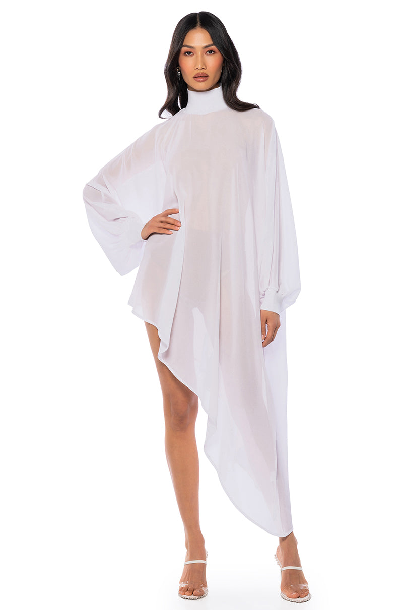 JUNE ASYMMETRICAL MIDI DRESS IN WHITE