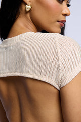 JUST LIKE MAGIC METALLIC KNIT OPEN BACK TOP IN BEIGE