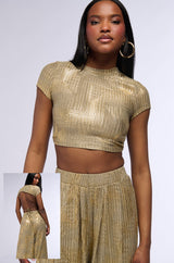 JUST LIKE MAGIC METALLIC KNIT OPEN BACK TOP IN GREEN MULTI