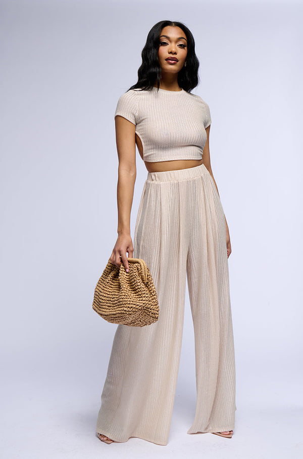 JUST LIKE MAGIC METALLIC KNIT WIDE LEG PANT