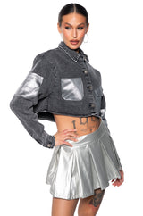 JUST LIKE MAGIC SLINKY DENIM CROPPED SHIRT