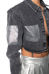 JUST LIKE MAGIC SLINKY DENIM CROPPED SHIRT