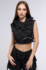 KADEN CARGO SLEEVELESS TOP IN BLACK