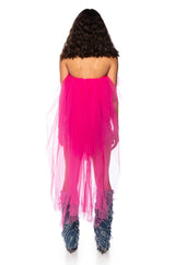 KADEN STRAPLESS HIGH LOW TULLE TOP IN PINK