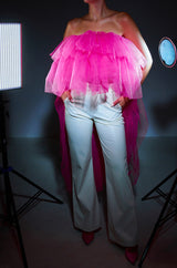 KADEN STRAPLESS HIGH LOW TULLE TOP IN PINK