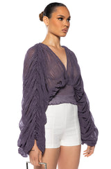 KAHANU FLOWY PLEATED LONG SLEEVE BLOUSE