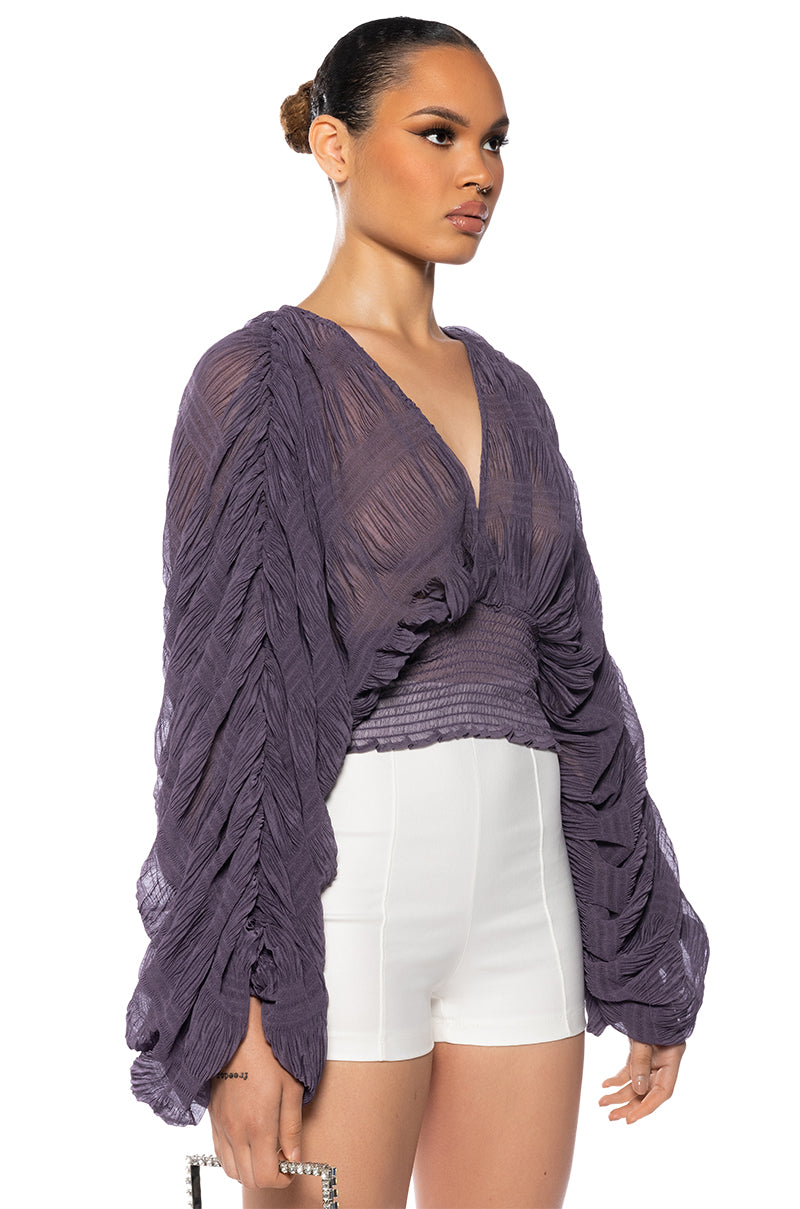 KAHANU FLOWY PLEATED LONG SLEEVE BLOUSE
