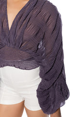 KAHANU FLOWY PLEATED LONG SLEEVE BLOUSE