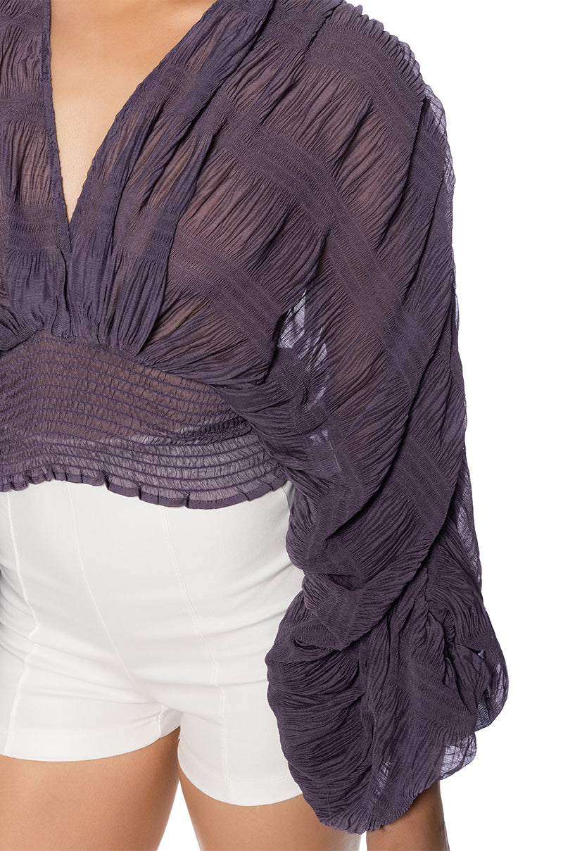 KAHANU FLOWY PLEATED LONG SLEEVE BLOUSE