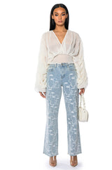 KAHANU FLOWY PLEATED LONG SLEEVE BLOUSE