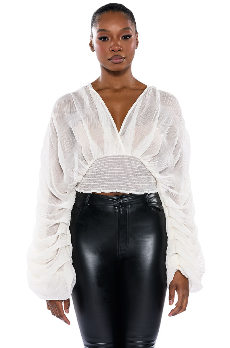 KAHANU FLOWY PLEATED LONG SLEEVE BLOUSE