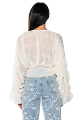 KAHANU FLOWY PLEATED LONG SLEEVE BLOUSE