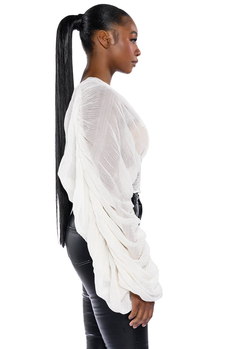 KAHANU FLOWY PLEATED LONG SLEEVE BLOUSE