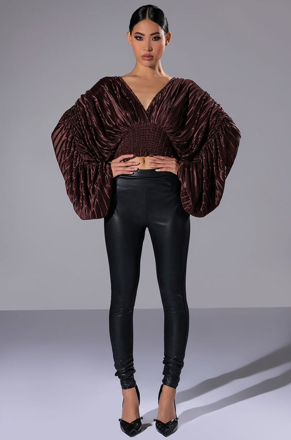 FLOWY PLEATED SATIN BLOUSE