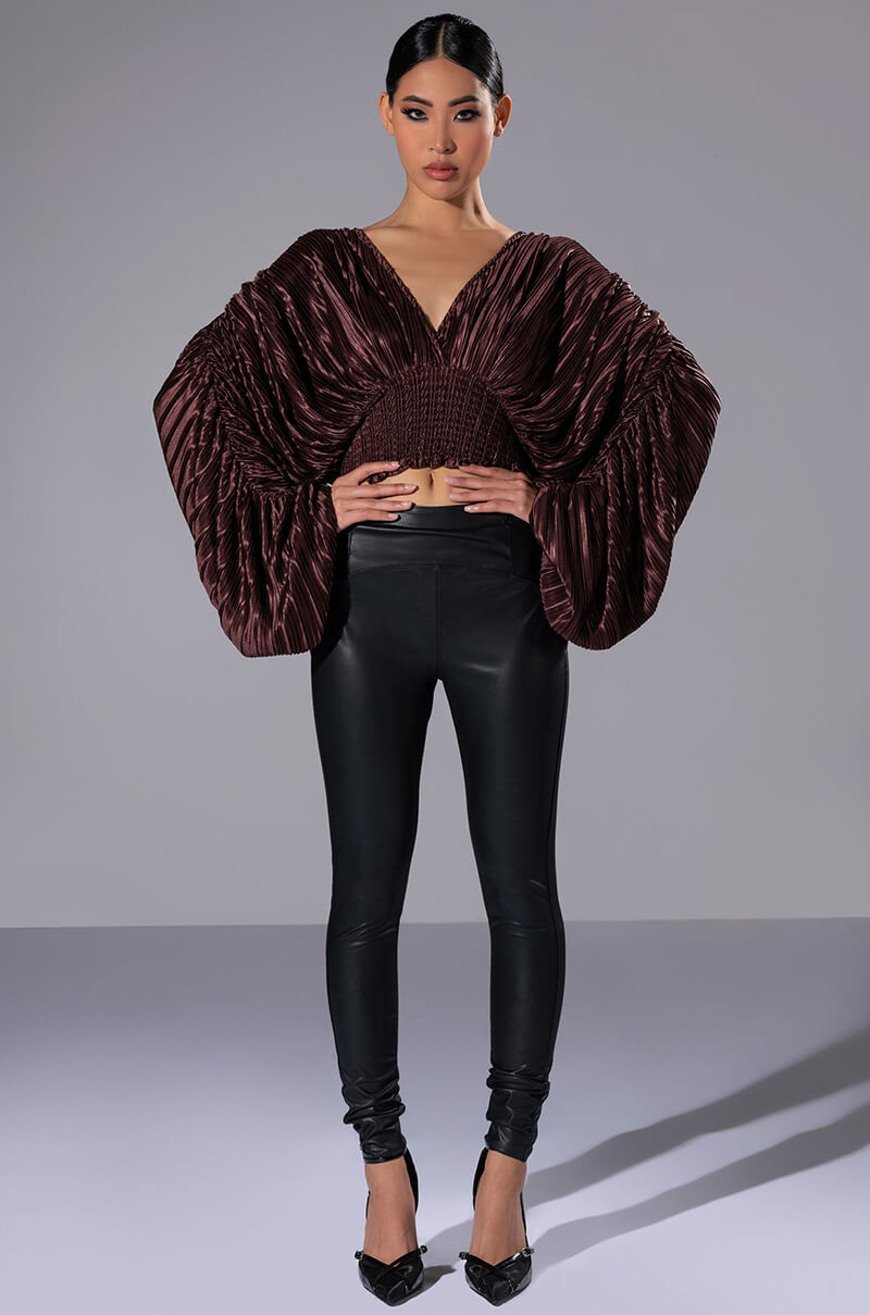 FLOWY PLEATED SATIN BLOUSE