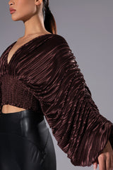 FLOWY PLEATED SATIN BLOUSE